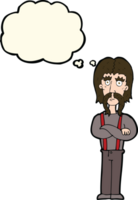 cartoon long mustache man with folded arms with thought bubble png