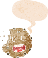 dessin animé biscuit avec discours bulle dans grunge affligé rétro texturé style png