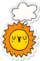 cartoon sun with thought bubble as a printed sticker png