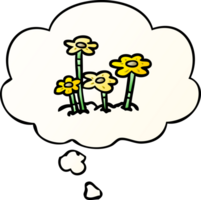 cartoon flowers with thought bubble in smooth gradient style png