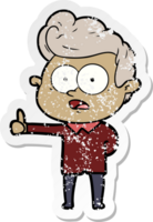 distressed sticker of a cartoon staring man png