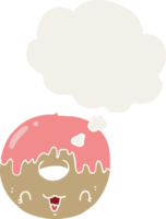 cute cartoon donut with thought bubble in retro style png