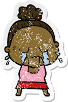 distressed sticker of a cartoon crying old lady png