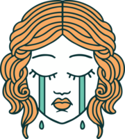 iconic tattoo style image of female face crying png