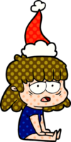 hand drawn comic book style illustration of a tired woman wearing santa hat png