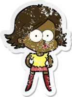 distressed sticker of a cartoon girl pouting png