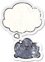 cartoonwolk en gedachtebel als een versleten versleten sticker png