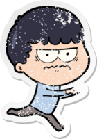 distressed sticker of a cartoon annoyed man png