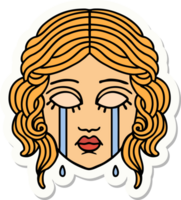 tattoo style sticker of female face crying png