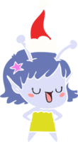 happy alien girl flat color illustration of a wearing santa hat png