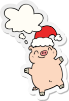 desenho animado feliz natal porco e balão de pensamento como um adesivo impresso png