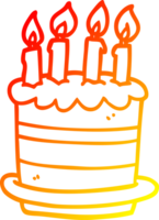 warm gradient line drawing of a cartoon birthday cake png