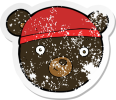 pegatina retro angustiada de una cara de oso negro de dibujos animados png