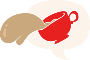 cartoon mug of coffee and speech bubble in retro style png