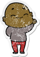 distressed sticker of a cartoon happy bald man png