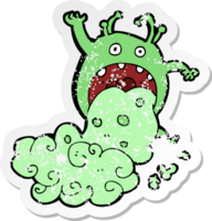 retro distressed sticker of a cartoon gross monster being sick png