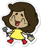 sticker cartoon of cute kawaii girl with bucket and spade png