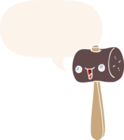 maillet de dessin animé et bulle de dialogue dans un style rétro png