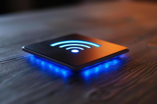 AI generated a wifi extender iot , blue wifi symbol, connected smart home.ai generative photo