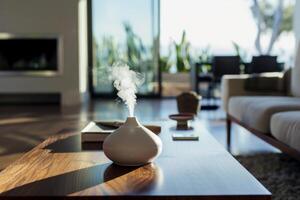 ai generado electrónico humidificador en el mesa en el habitación, generativo ai foto