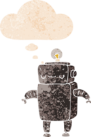 cartoon robot and thought bubble in retro textured style png