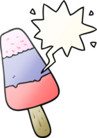 paleta de hielo de dibujos animados y burbuja de habla en estilo degradado suave png