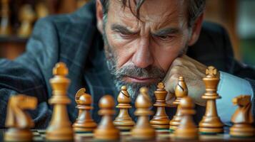 AI generated business man with chess caught in an emotional moment, business management concept.ai generative photo