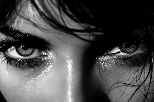 AI generated woman eyes close up looking straight into camera . ai generative photo