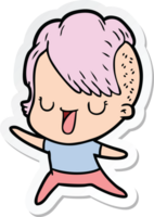 sticker of a cute cartoon girl with hipster haircut png