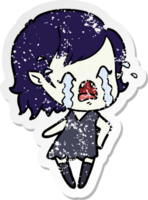 distressed sticker of a cartoon crying vampire girl png