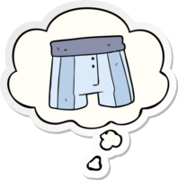 cartoon boxer shorts and thought bubble as a printed sticker png
