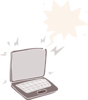 cartoon laptop computer and speech bubble in retro style png