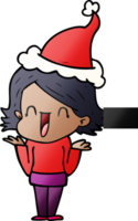 gradient cartoon of a happy woman wearing santa hat png