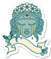 tattoo sticker with banner of female face with third eye crying png