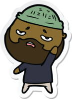 sticker van een cartoon bezorgde man met baard png