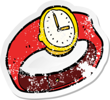 pegatina retro angustiada de un reloj de pulsera de dibujos animados png