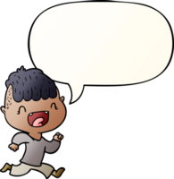 cartoon happy boy laughing and running away and speech bubble in smooth gradient style png