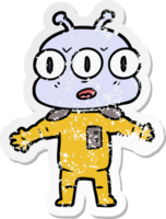 distressed sticker of a cartoon three eyed alien png