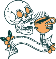 tattoo with banner of a skull drinking coffee png