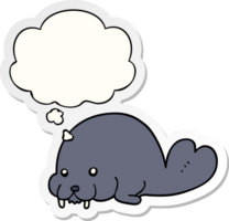 cute cartoon walrus and thought bubble as a printed sticker png