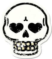 Traditionelles Distressed Sticker Tattoo eines Totenkopfes png