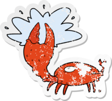 distressed sticker of a cartoon crab with big claw png