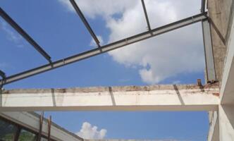 Structure of steel for building construction on sky background. photo