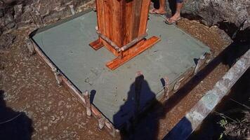 Foundation of a new house with reinforced concrete photo