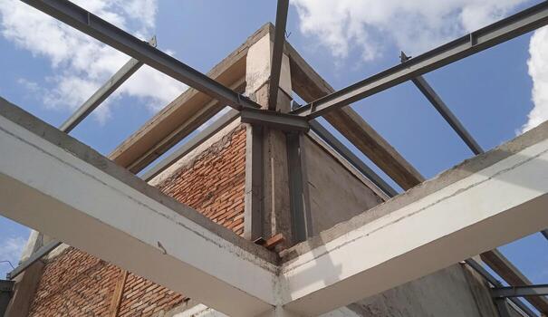 Structure of steel for building construction on sky background. photo
