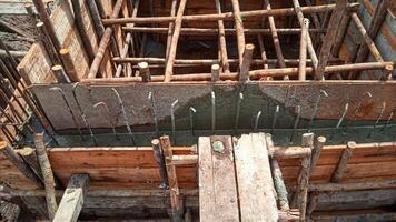 formwork for the concrete foundation, building site, horizontal photo