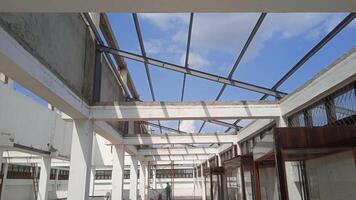 Structure of steel for building construction on sky background. photo