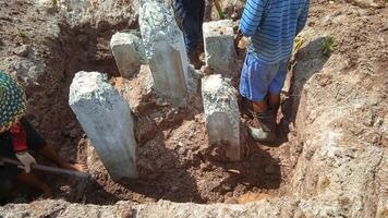 Foundation piling at new construction site photo