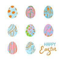 Vector Colorful Greeting Card with Illustration of Easter Eggs and Hand Drawn Littering Happy Easter