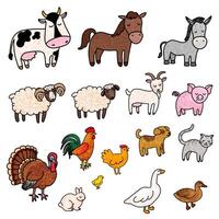 Vector Colorful Illustration of Farm Animals Isolated on White Background